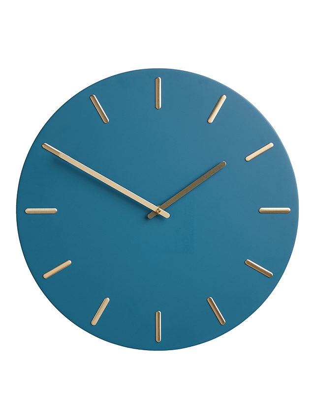 John Lewis Arne Brass Dial Analogue Wall Clock, 45cm, Fjord Blue