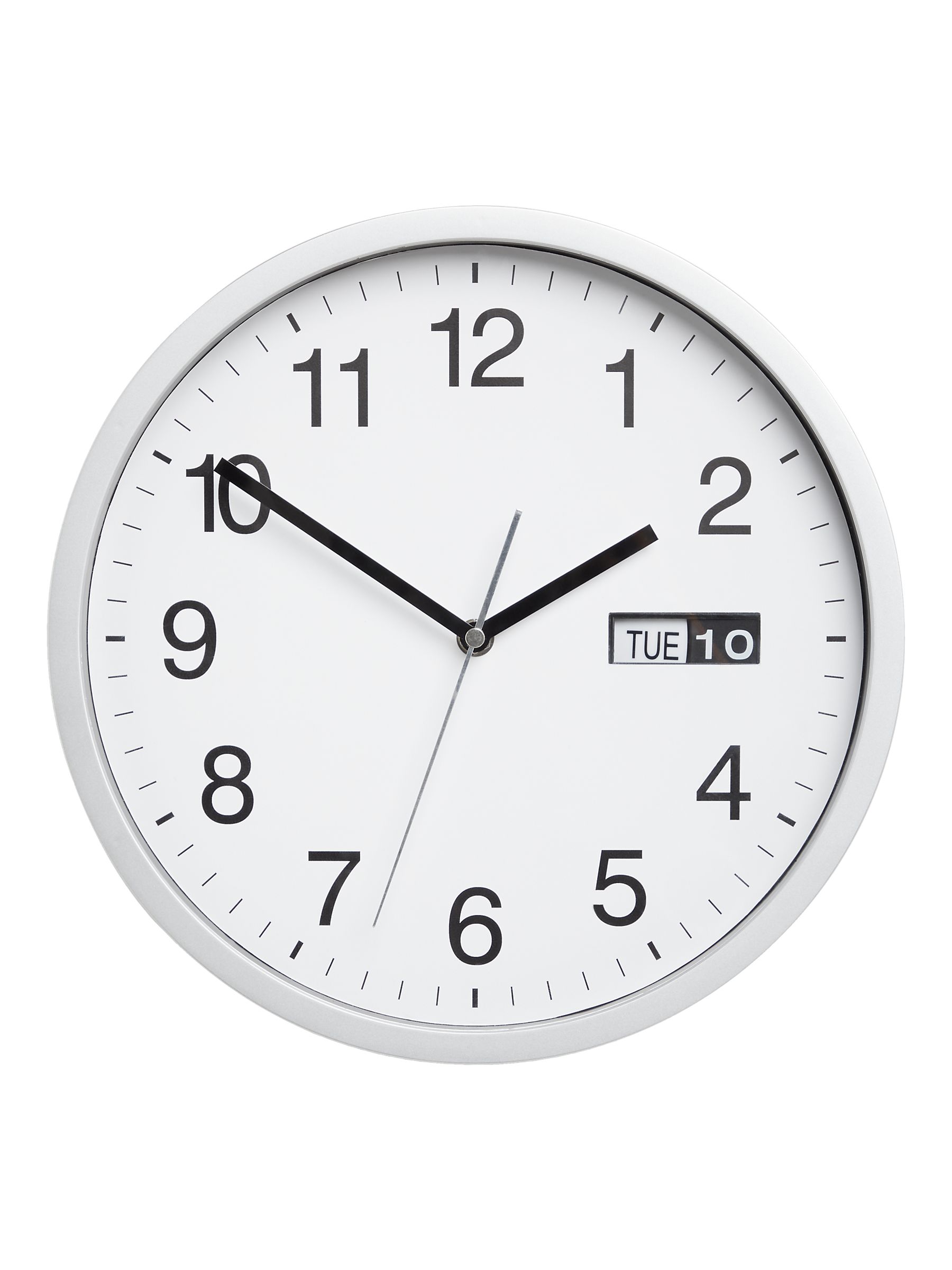 John Lewis & Partners Day/Date Wall Clock, 30cm, Silver