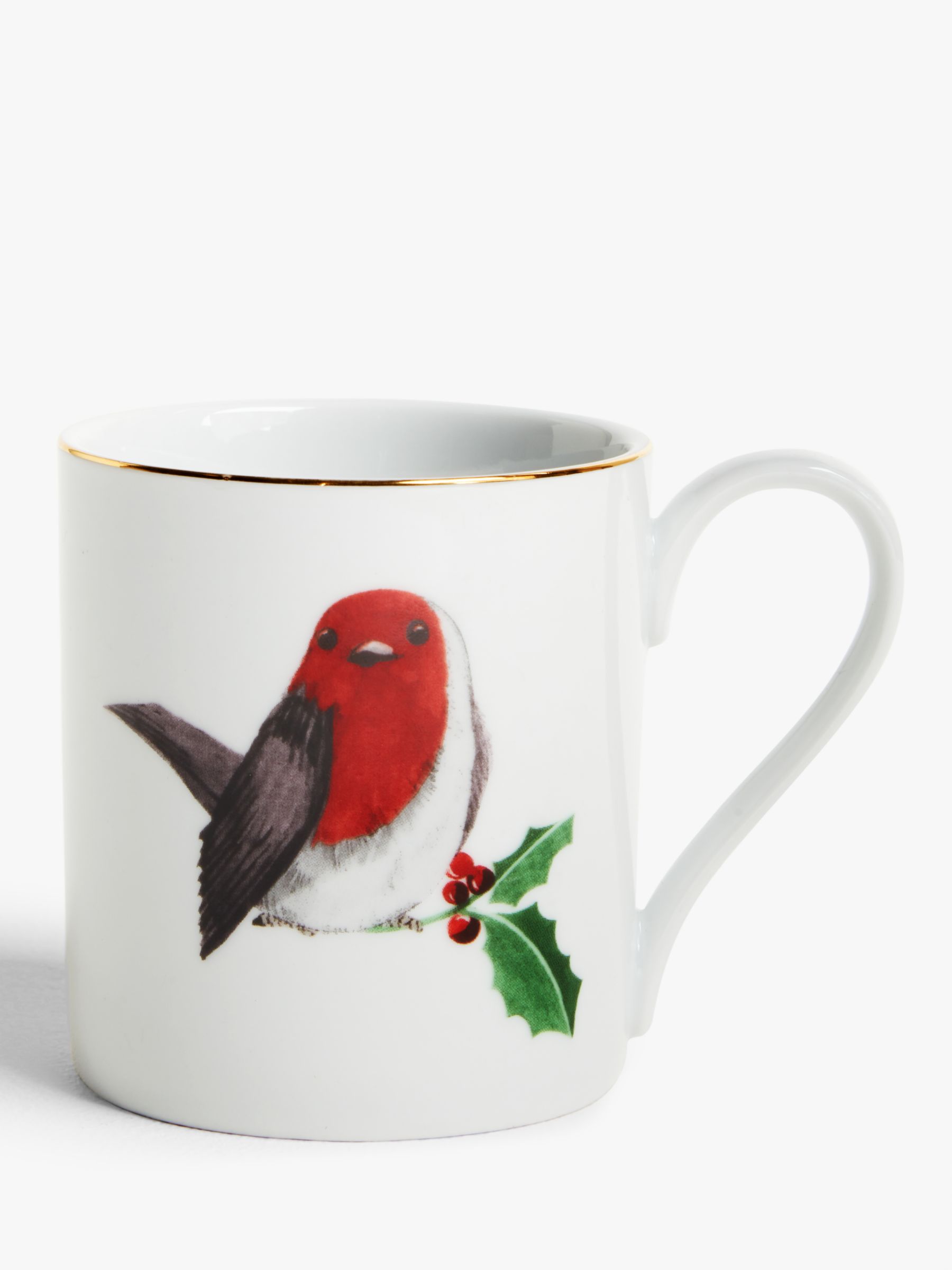 John Lewis & Partners Christmas Robin Mug, 300ml, White/Red at John Lewis & Partners