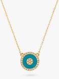 Melissa Odabash Crystal Enamel Round Pendant Necklace, Gold/Turquoise