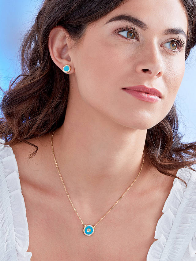 Melissa Odabash Crystal Enamel Round Pendant Necklace, Gold/Turquoise