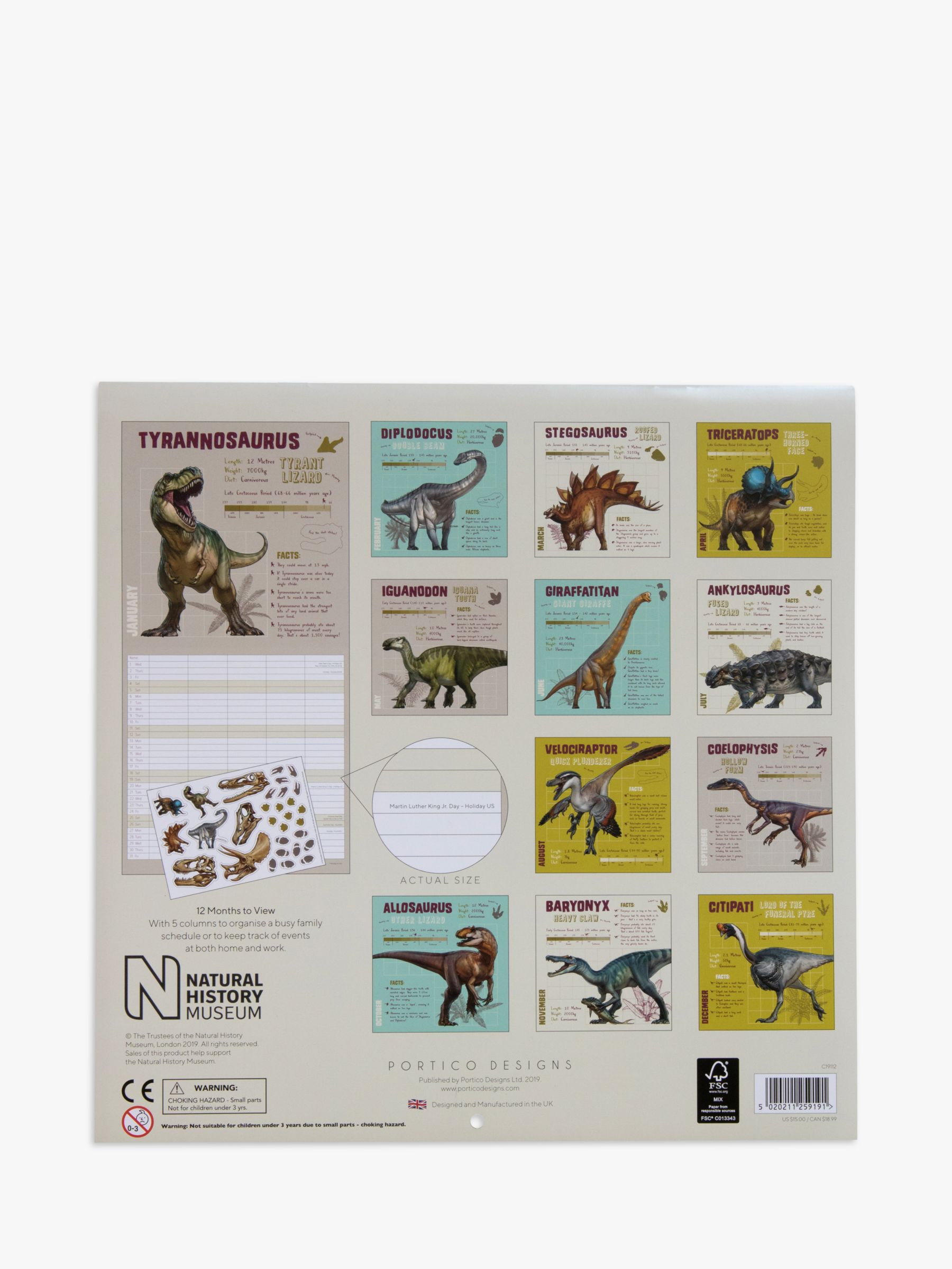 The Natural History Museum Dinosaurs Square Calendar 2020