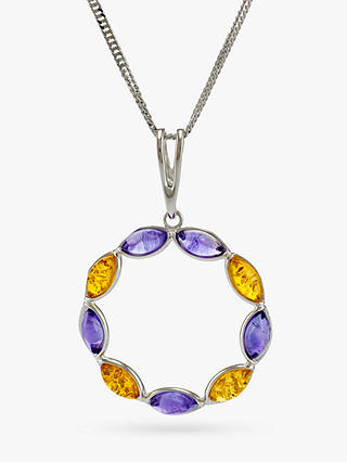 Be-Jewelled Baltic Amber and Amethyst Pendant Necklace, Multi