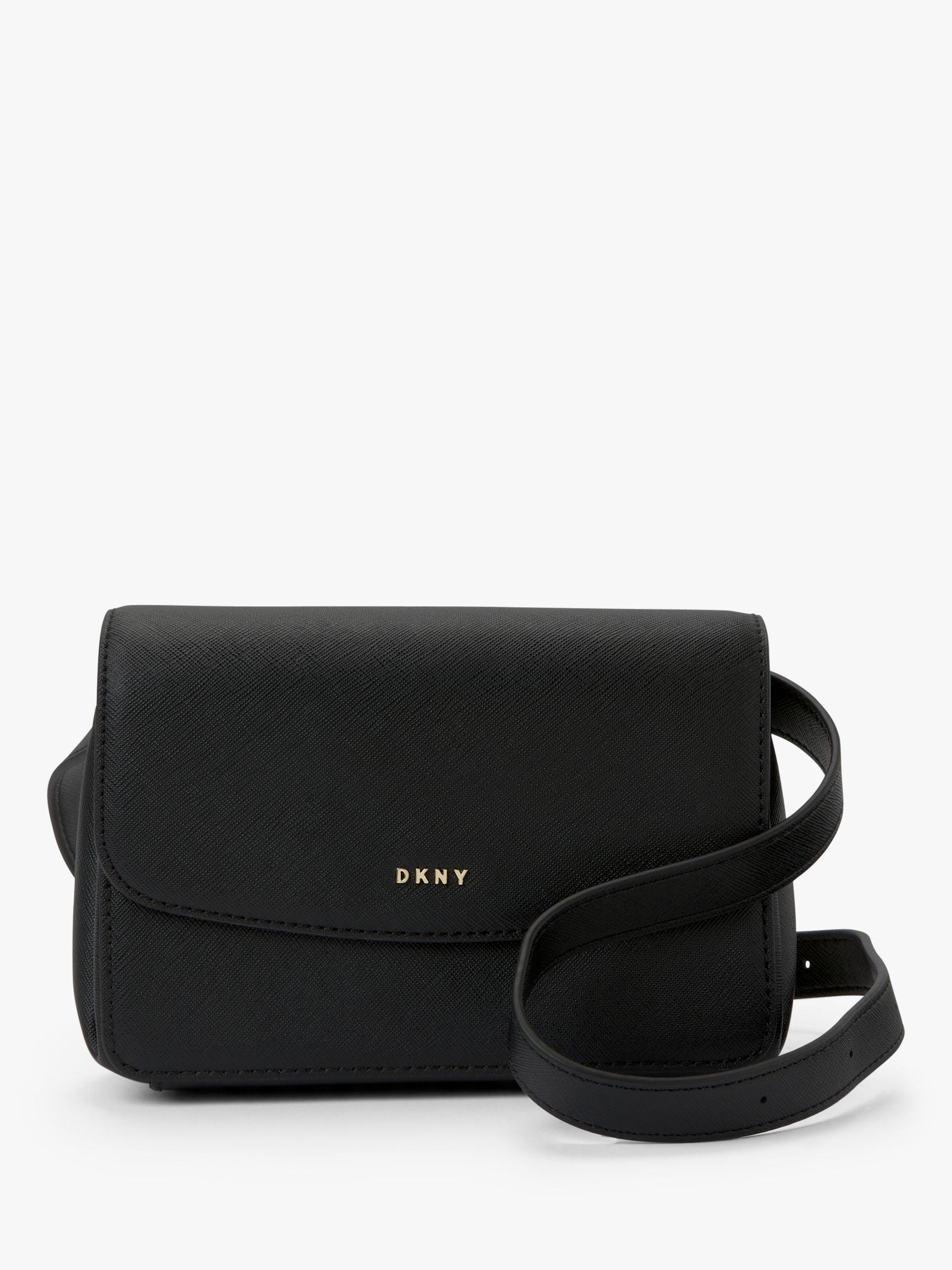 DKNY Item Leather Belt Bag, Black/Gold at John Lewis & Partners