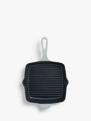 John Lewis & Partners Cast Iron Square Grill Pan, 26cm, Frost Grey