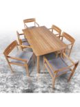 Barlow Tyrie Atom 6-Seat Teak Wood Garden Dining Table & Chairs Set, Natural/Denim