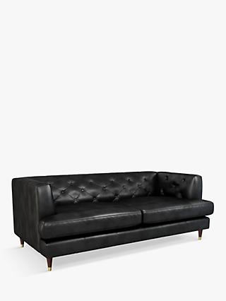 Chester Range, John Lewis & Partners Chester Large 3 Seater Leather Sofa, Dark Leg, Contempo Black