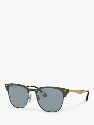 Ray-Ban RB3576N Unisex Blaze Clubmaster Square Sunglasses, Brushed Gold/Blue