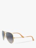 Ray-Ban RB3025 Men's Polarised Original Aviator Sunglasses, Gold/Blue Gradient