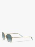 Ray-Ban RB3556N Unisex Heptagonal Sunglasses, Gold/Blue Gradient