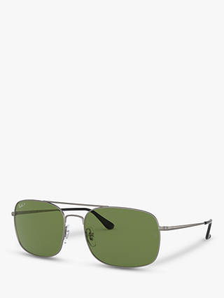 Ray-Ban RB3611 Unisex The Colonel Polarised Square Sunglasses, Matte Gunmetal/Green