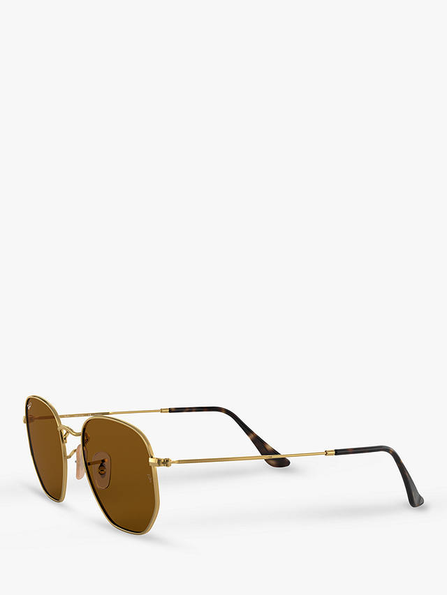 Ray-Ban RB3548N Unisex Polarised Hexagonal Sunglasses, Gold/Brown