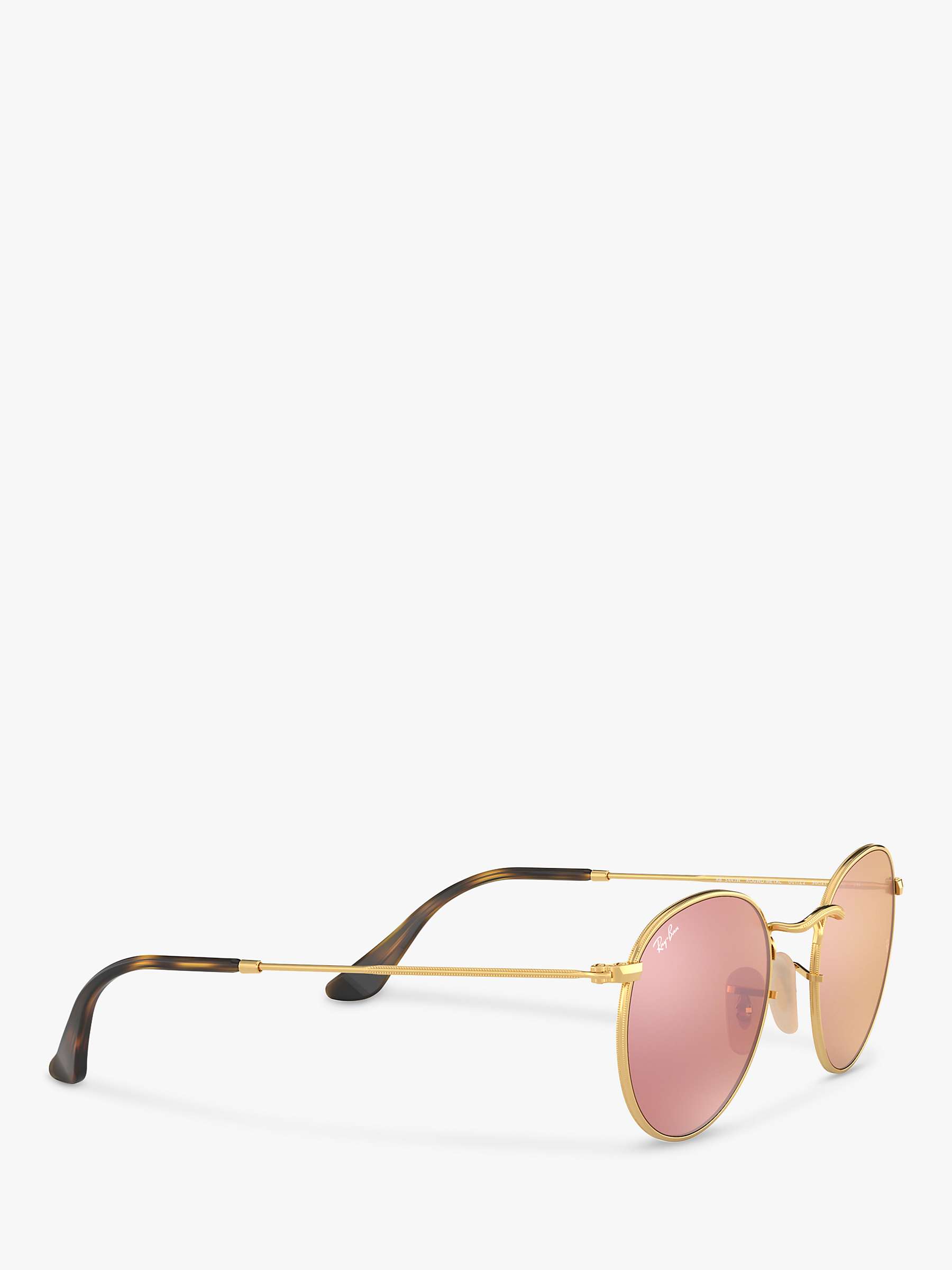 Buy Ray-Ban RB3447N Men's Round Flash Sunglasses, Shiny Gold/Mirror Pink Online at johnlewis.com