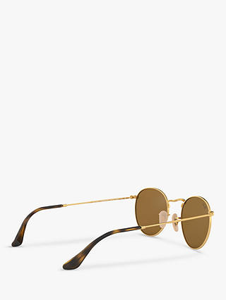 Ray-Ban RB3447N Men's Round Flash Sunglasses, Shiny Gold/Mirror Pink