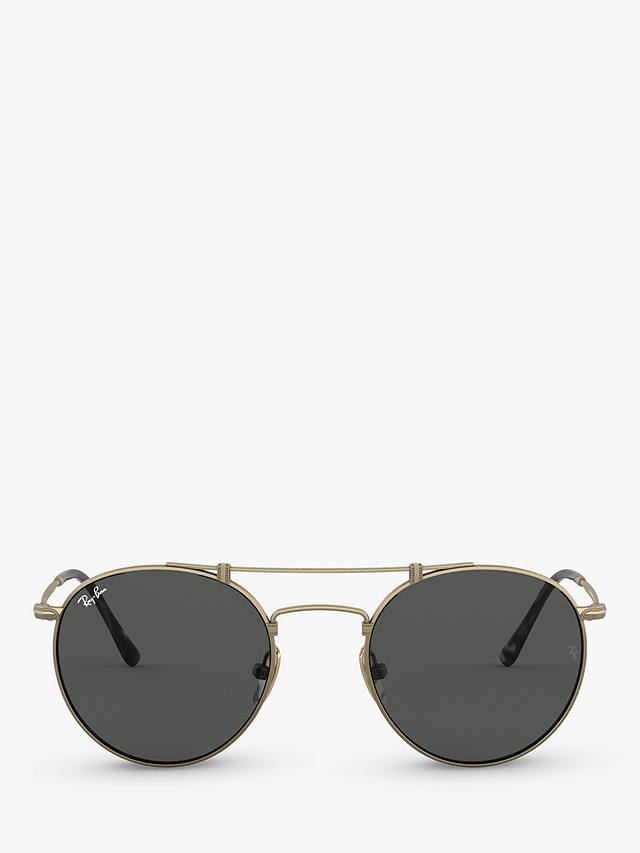 Ray-Ban RB8147 Unisex Round Double Bridge Sunglasses, Demi Glass/Antique Gold