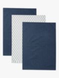 John Lewis & Partners Striped Tea Towels, Pack of 3, Dark Blue