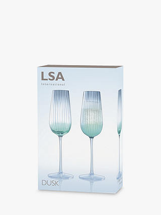 LSA International Dusk Champagne Flutes, 250ml, Set of 2, Green/Grey