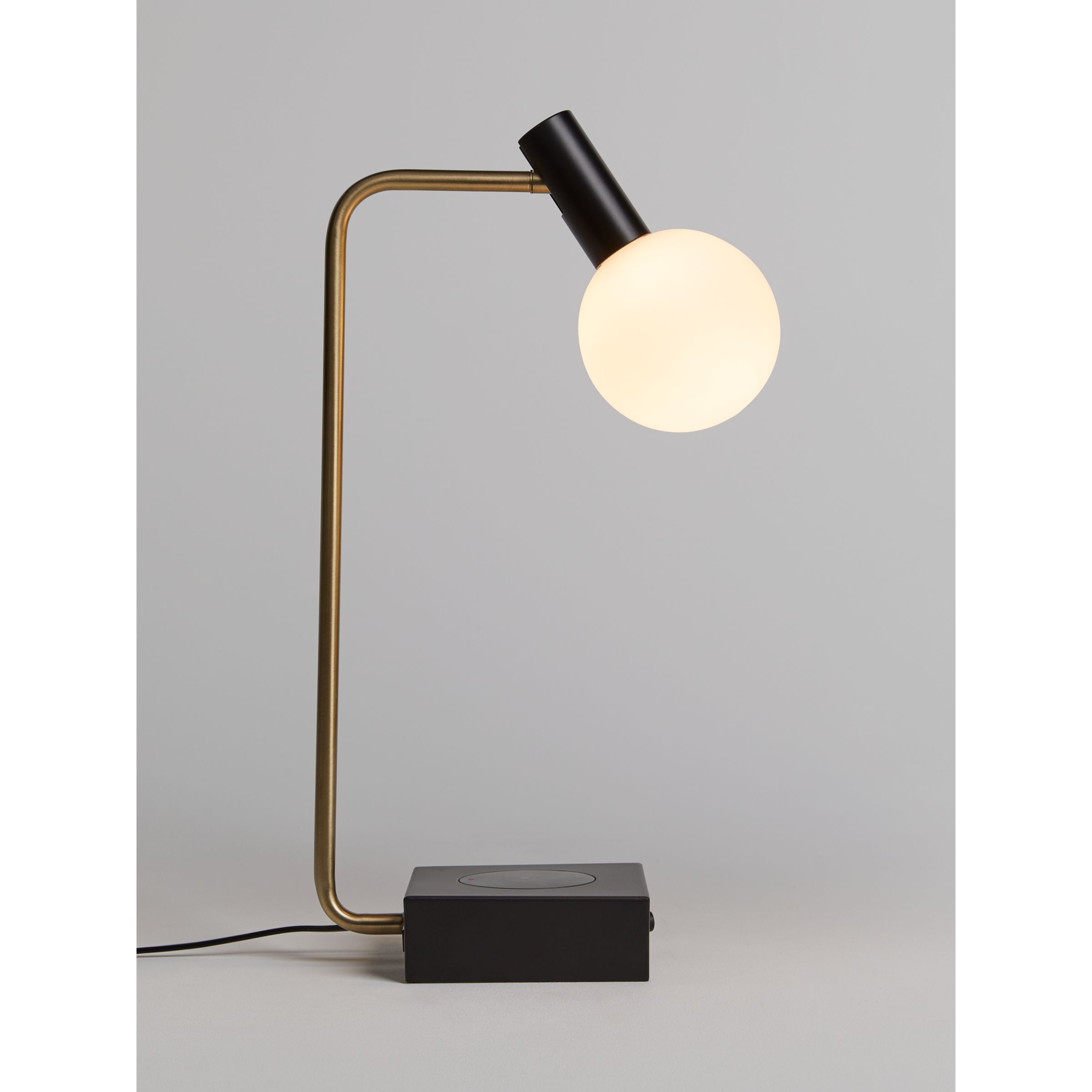 John Lewis Spenser Wireless Charger Table Lamp, Black/Brass