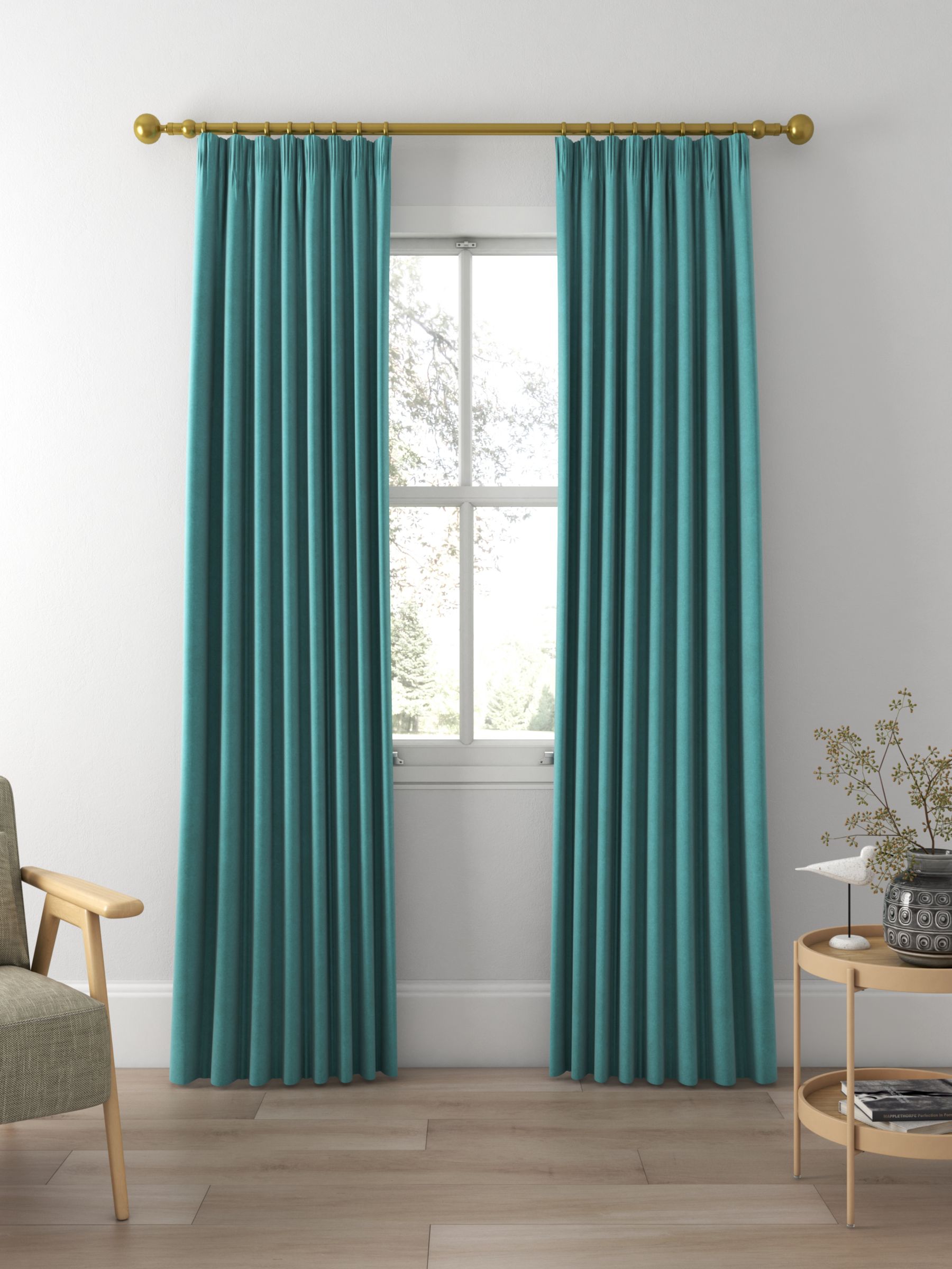 John Lewis Knitted Velvet Made to Measure Curtains, Soft Teal