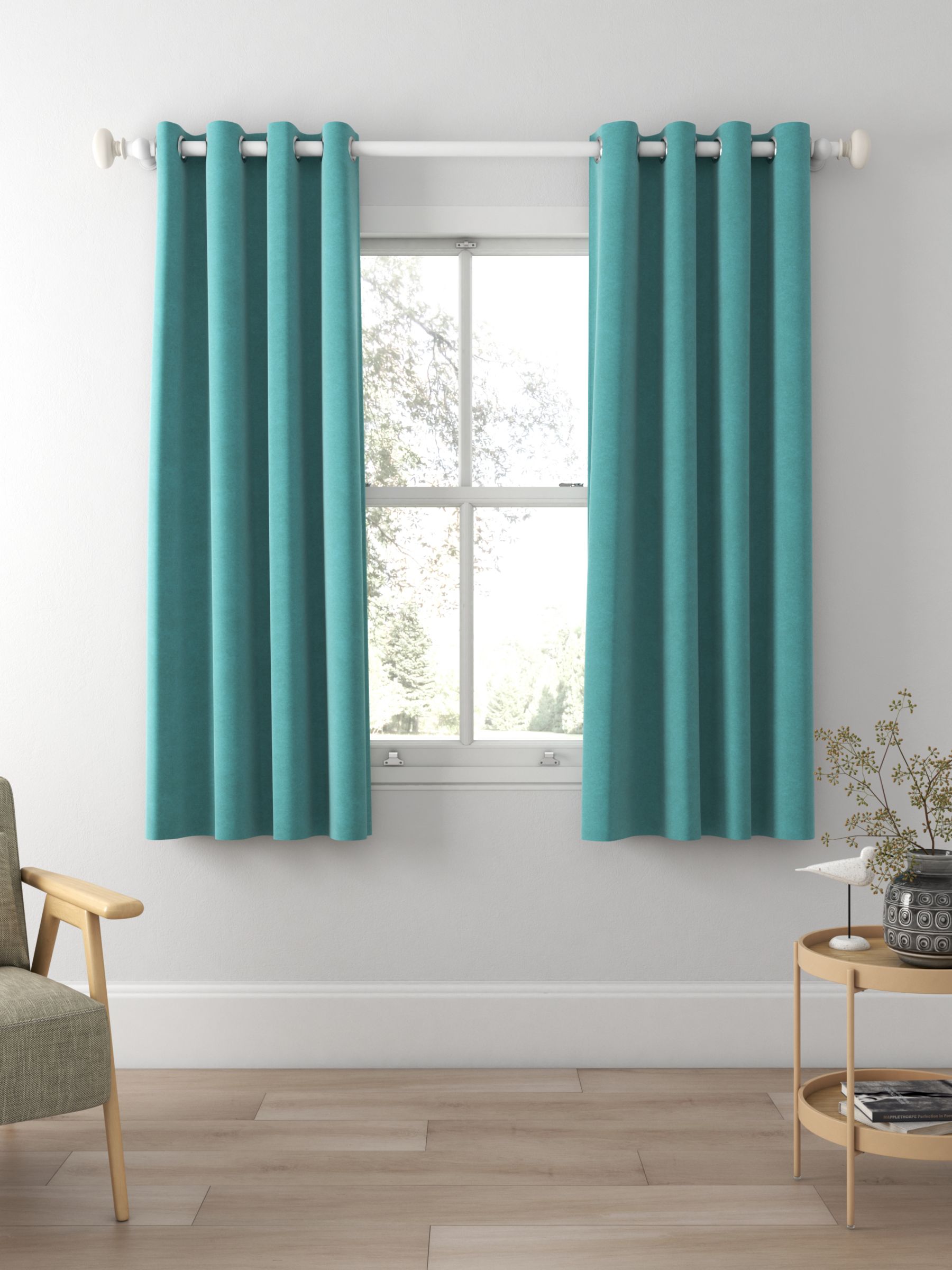 John Lewis Knitted Velvet Made to Measure Curtains, Soft Teal