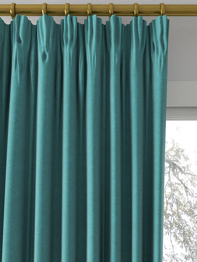 John Lewis Partners Knitted Velvet, Teal Cotton Curtains
