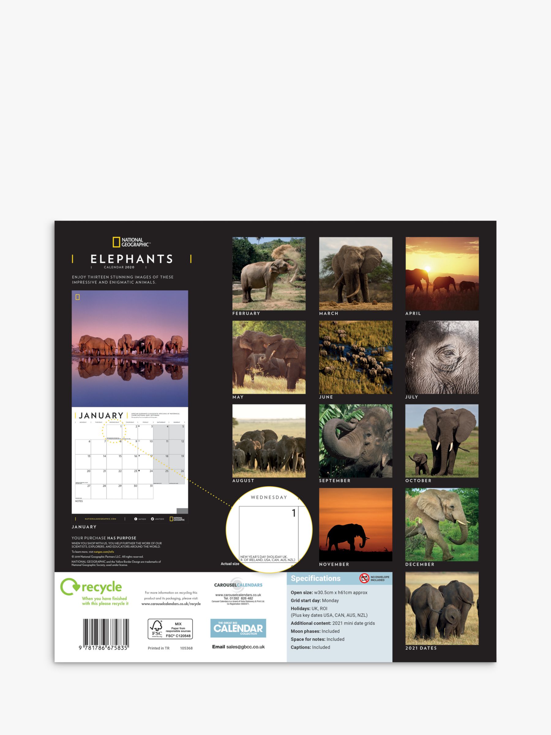 National Geographic Elephants Square Calendar 2020 at John Lewis & Partners