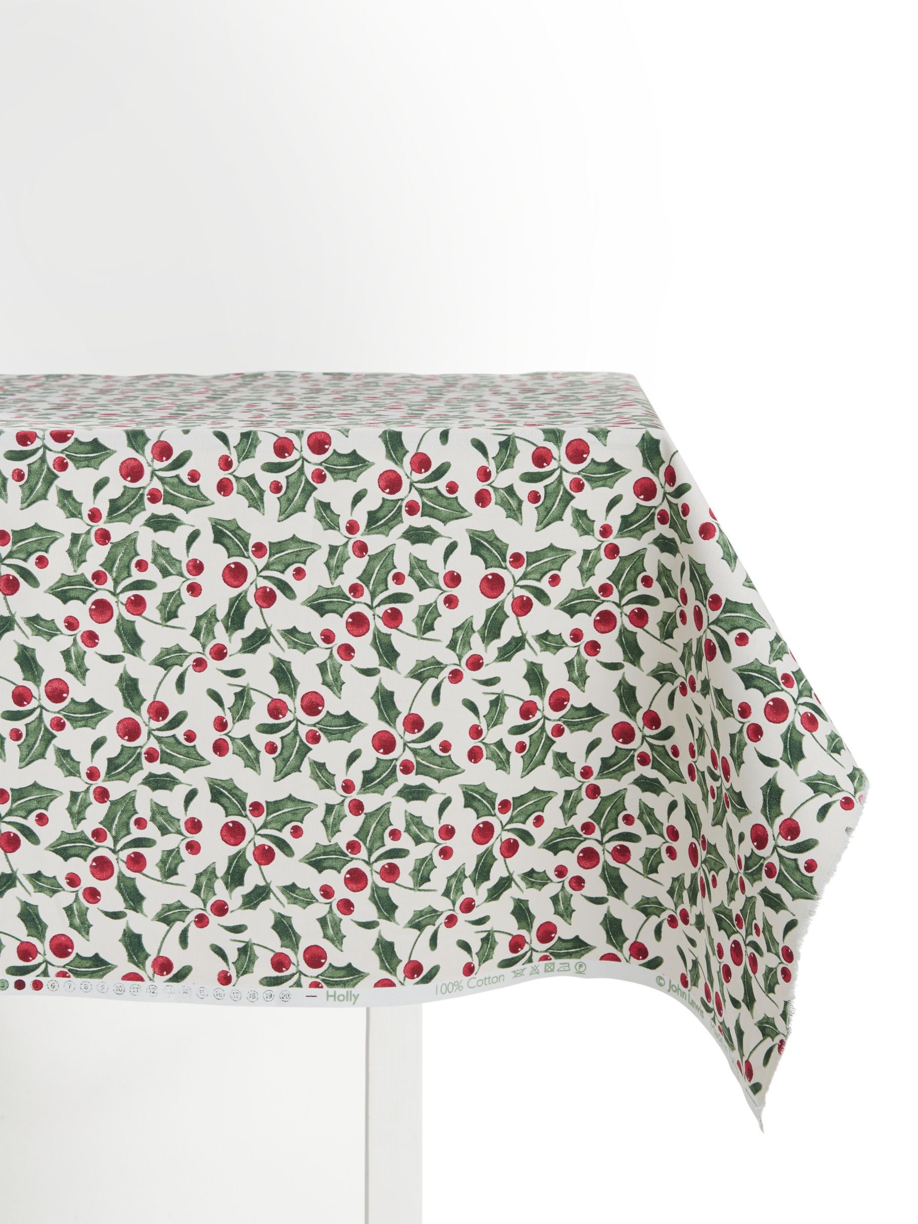 John Lewis & Partners Christmas Holly PVC Tablecloth Fabric at John