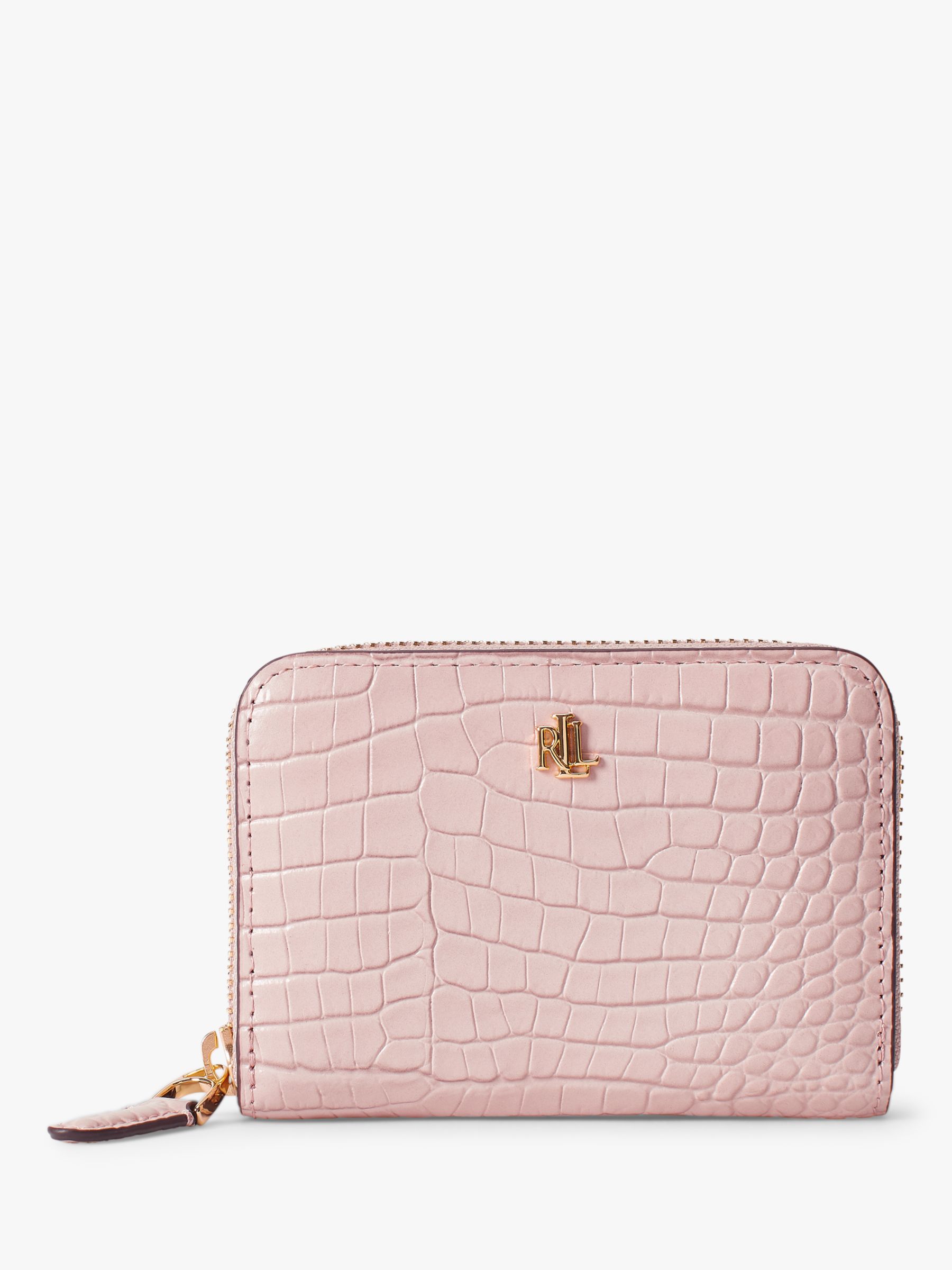Lauren Ralph Lauren Elmswood Croc Effect Leather Zip Around Purse, Mellow  Pink