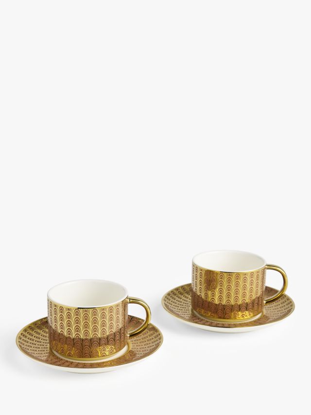 Two Strong Cups Of Coffee In Fancy Cups And Saucers Stock Photo