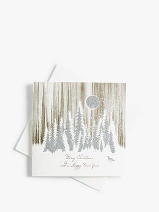 Five Dollar Shake Silver Forest Scene Christmas Card with Ecoglitter