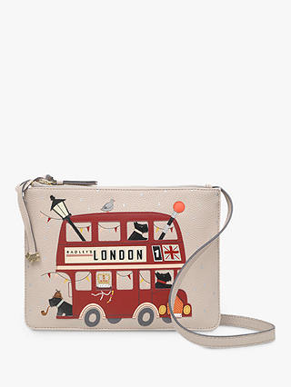 Radley Party Bus Small Zip-Top Leather Cross Body Bag, Dove Grey
