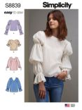 Simplicity Women's Ruffle Sleeve Top Sewing Pattern, 8839