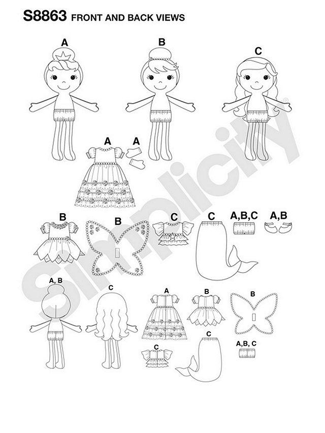 Simplicity Mermaid and Princess Doll Sewing Pattern, 8863