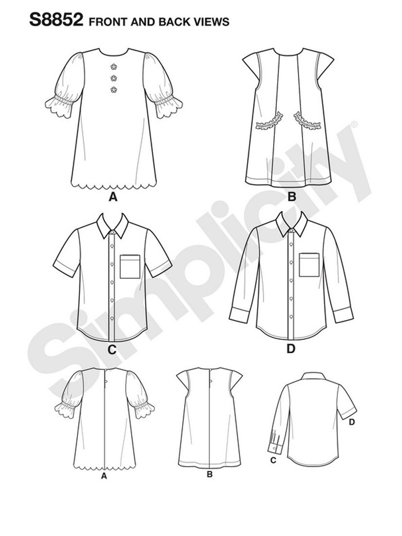Simplicity Children's Dresses and Shirts Sewing Pattern, 8852, A