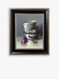 Stacked China With Plum - Framed Canvas, 25 x 20cm, Blue/Multi