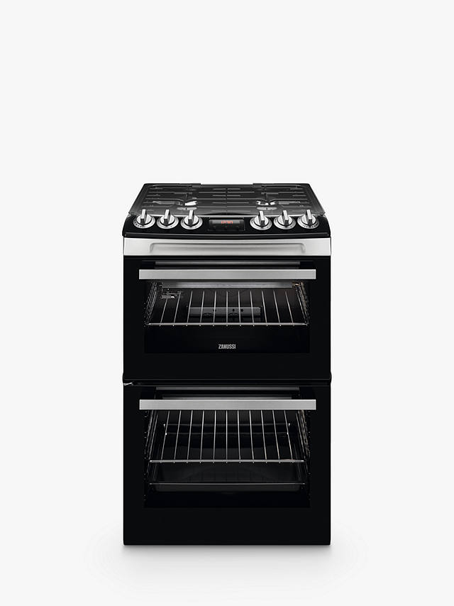 Buy Zanussi ZCG43250XA Double Gas Cooker, A Energy Rating, Black/Stainless Steel Online at johnlewis.com