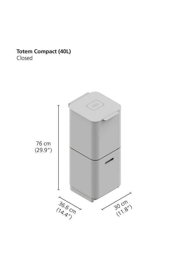 Joseph Joseph Intelligent Waste Totem Compact Bin, 40L, Graphite