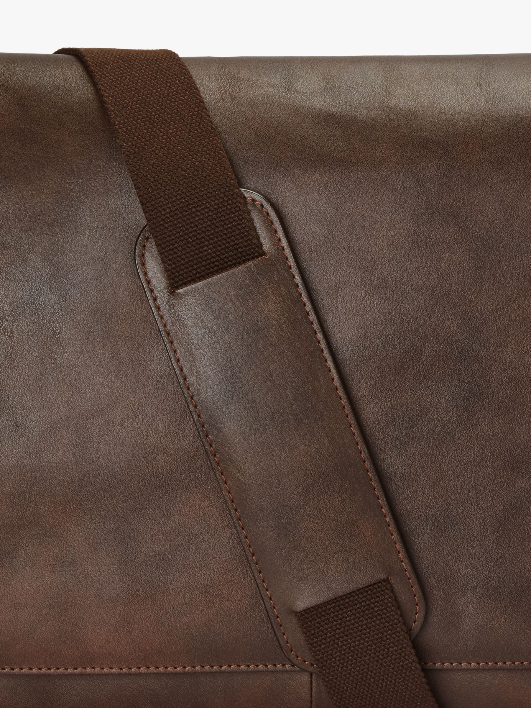 John Lewis & Partners Edinburgh Leather Messenger Bag, Brown