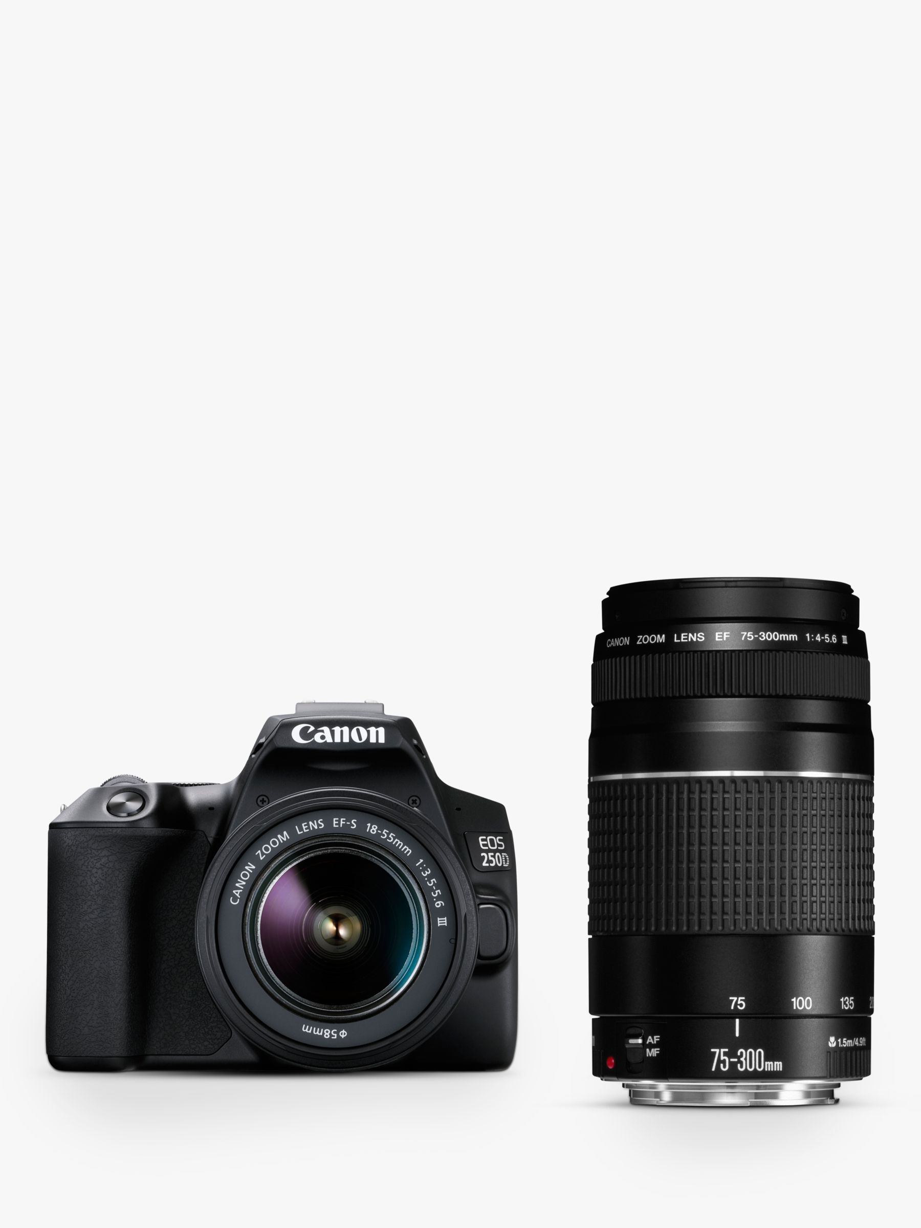 Canon EOS 250D Digital SLR Camera with 18-55mm & 75-300mm Lenses, 4K Ultra HD, 24.1MP, Wi-Fi