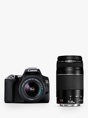 Buy Canon EOS 250D Digital SLR Camera with 18-55mm & 75-300mm Lenses, 4K Ultra HD, 24.1MP, Wi-Fi, Bluetooth, Optical Viewfinder, 3" Vari-angle Touch Screen, Double Zoom Lens Kit, Black Online at johnlewis.com