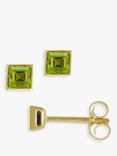 E.W Adams 9ct Gold Princess Cut Stone Square Stud Earrings, Peridot