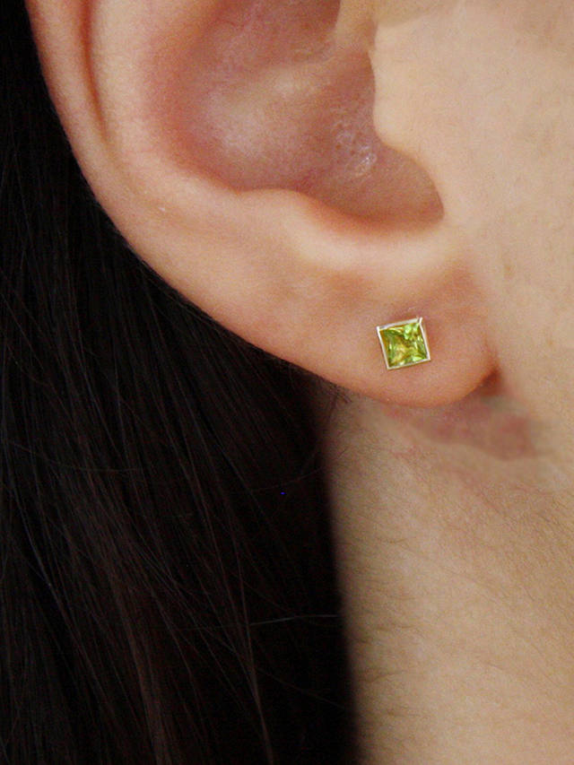 E.W Adams 9ct Gold Princess Cut Stone Square Stud Earrings, Peridot