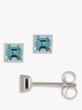 E.W Adams 9ct Gold Princess Cut Stone Square Stud Earrings, Aquamarine