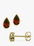 E.W Adams 9ct Gold Teardrop Stone Stud Earrings, Garnet