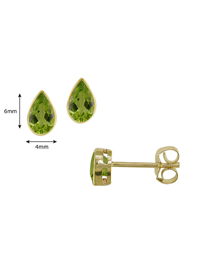 E.W Adams 9ct Gold Teardrop Stone Stud Earrings, Peridot