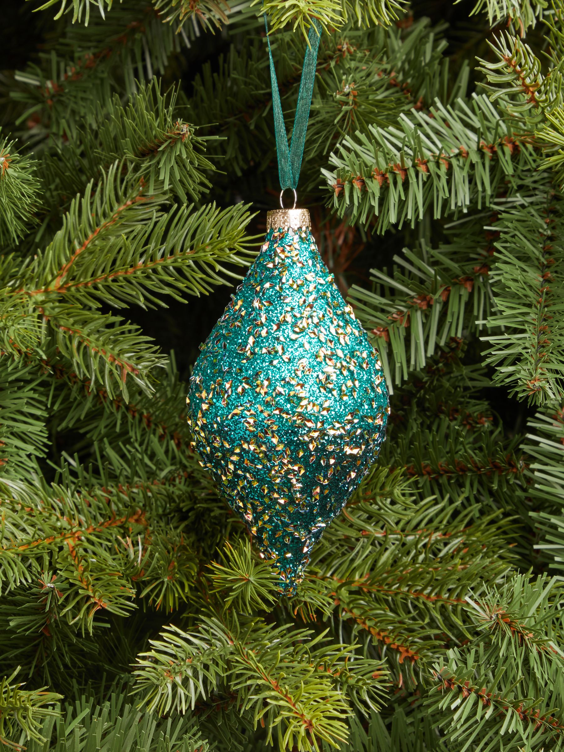 John Lewis & Partners Garden Retreat Glitter Finial Bauble, Aqua