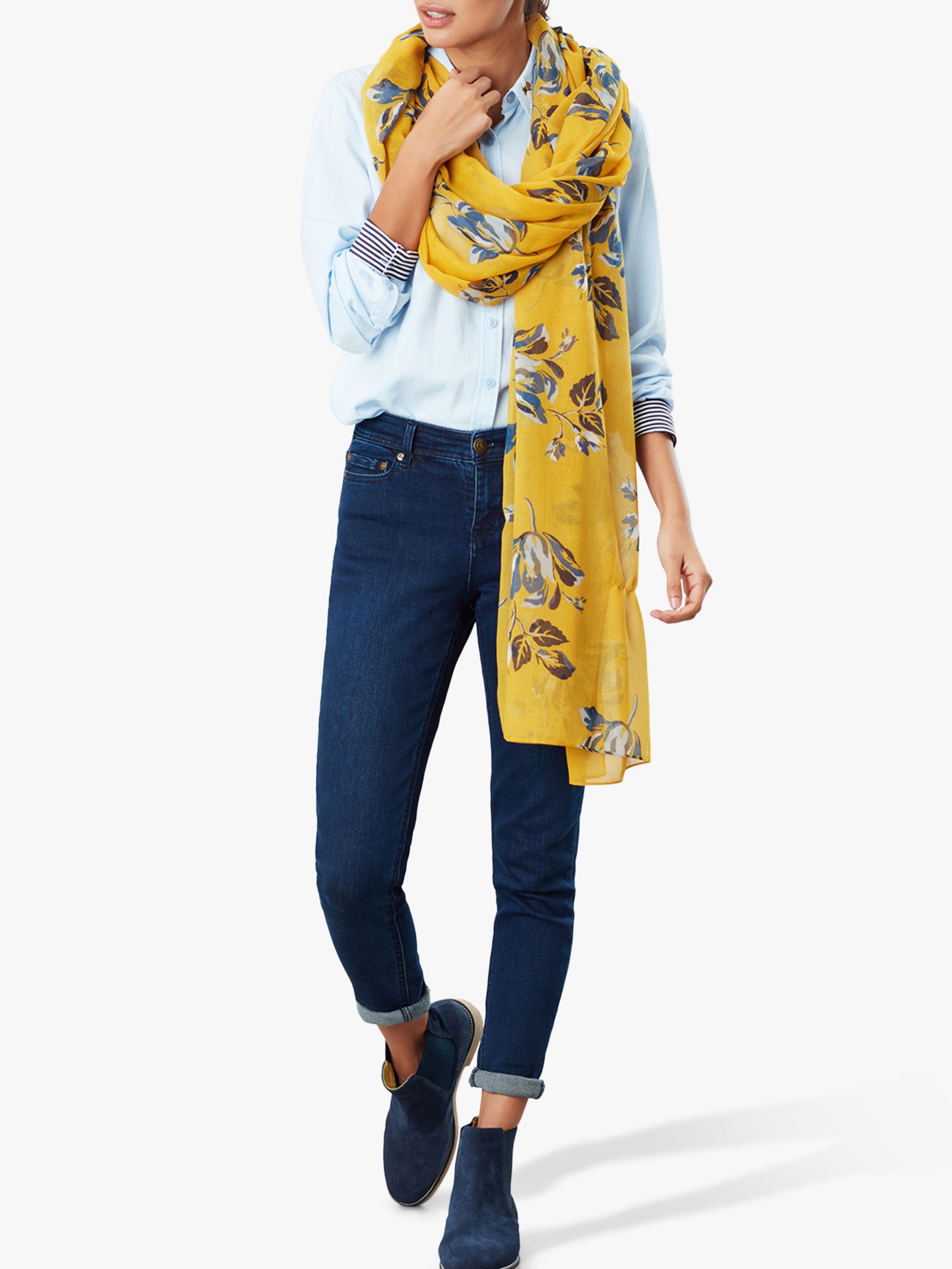 Joules Wensley Floral Print Sheer Scarf, Yellow Mix