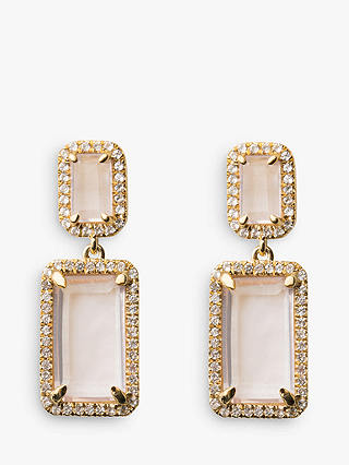 Emily Mortimer Jewellery Electra Emerald Cut Stone Drop Earrings, Rose Quartz/White Topaz