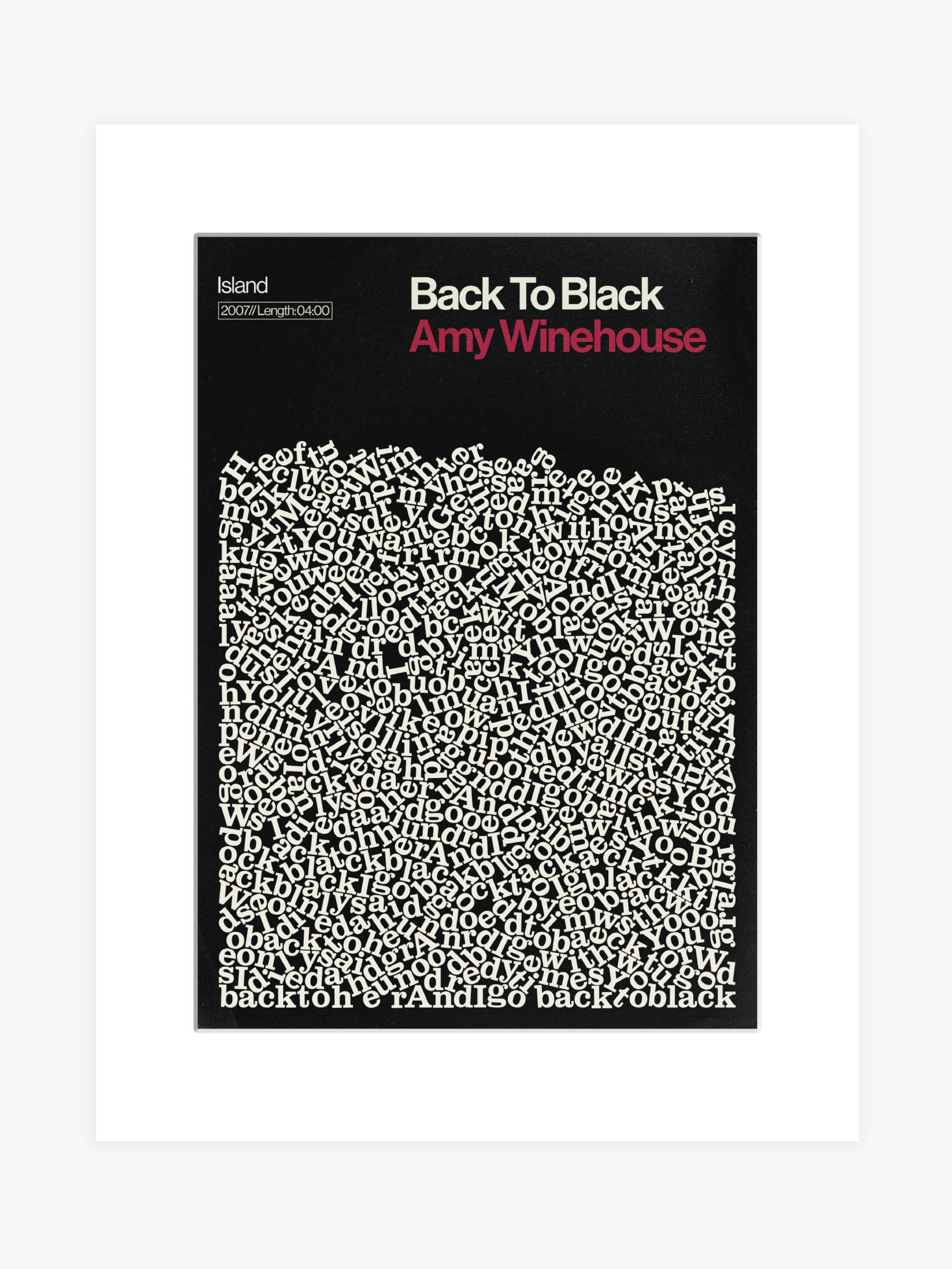 Reign Hail Amy Winehouse Back To Black Lyrics Unframed Print Mount 40 X 30cm At John Lewis Partners