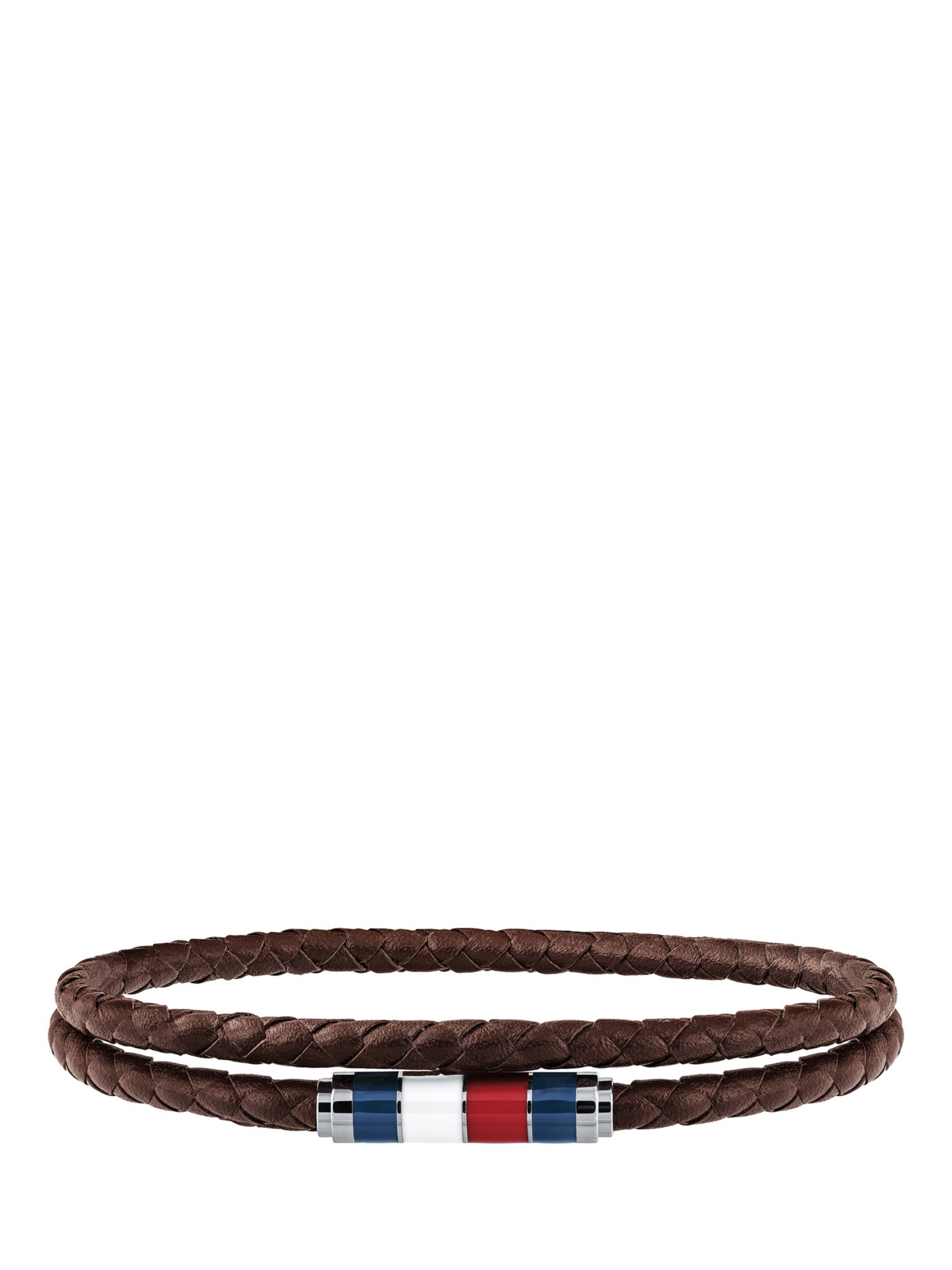 Tommy Hilfiger Men's Double Leather Bracelet, Silver/Brown